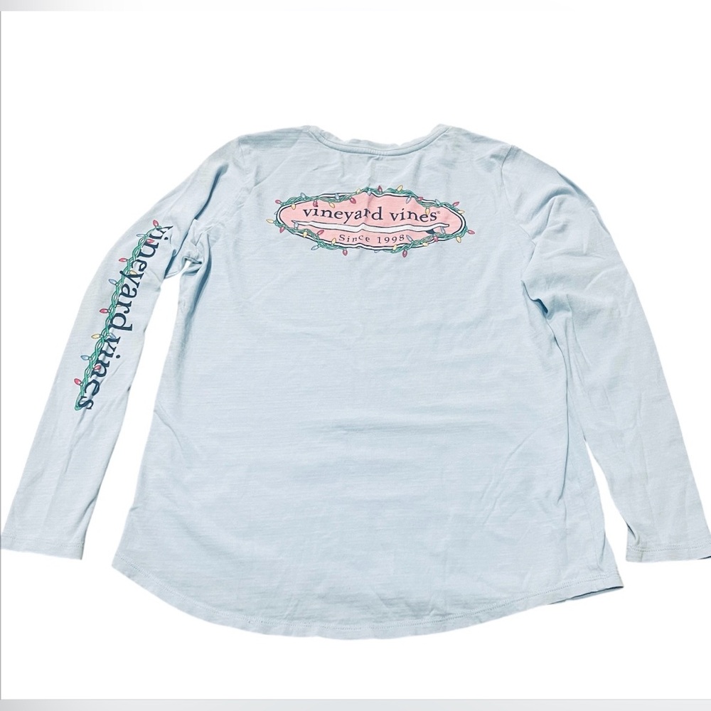 🩵Vineyard Vines Holiday Lights Surf Logo Long Sleeve Shirt Men’s Sz M Ligh Blue🩵